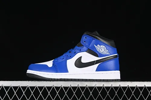All categories Air Jordan Jordan series basketball shoes Air Jordan 1 Mid Air Jordan 1 Mid AJ1 Joe 1 white and blue color Zhongbang basketball shoes DQ8423-402